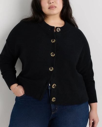 100% Organic Cotton Cropped Cardigan - 1X / Speckled Beige