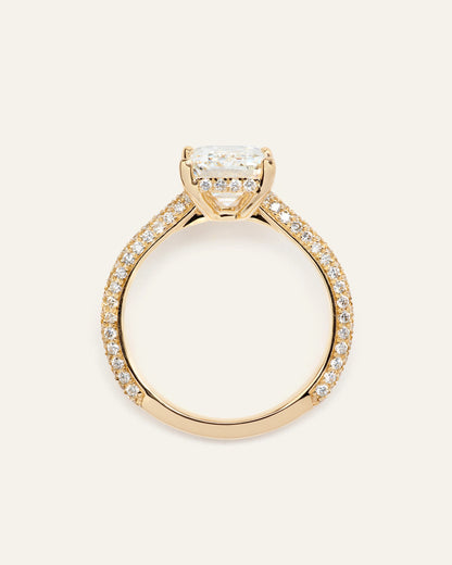 Lab Grown Diamond Emerald Pave Cathedral Engagement Ring - 3ct - 4 / Yellow Gold