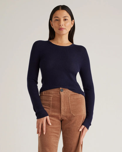 Featherweight Cashmere Ribbed Crewneck Sweater - XS / Charcoal