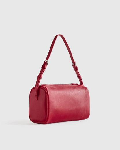 Italian Leather Mini Barrel Shoulder Bag - One Size / Dark Brown