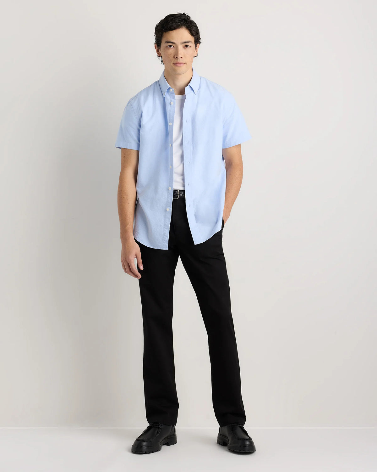 100% Organic Cotton Short Sleeve Oxford Shirt - S / Dark Coal