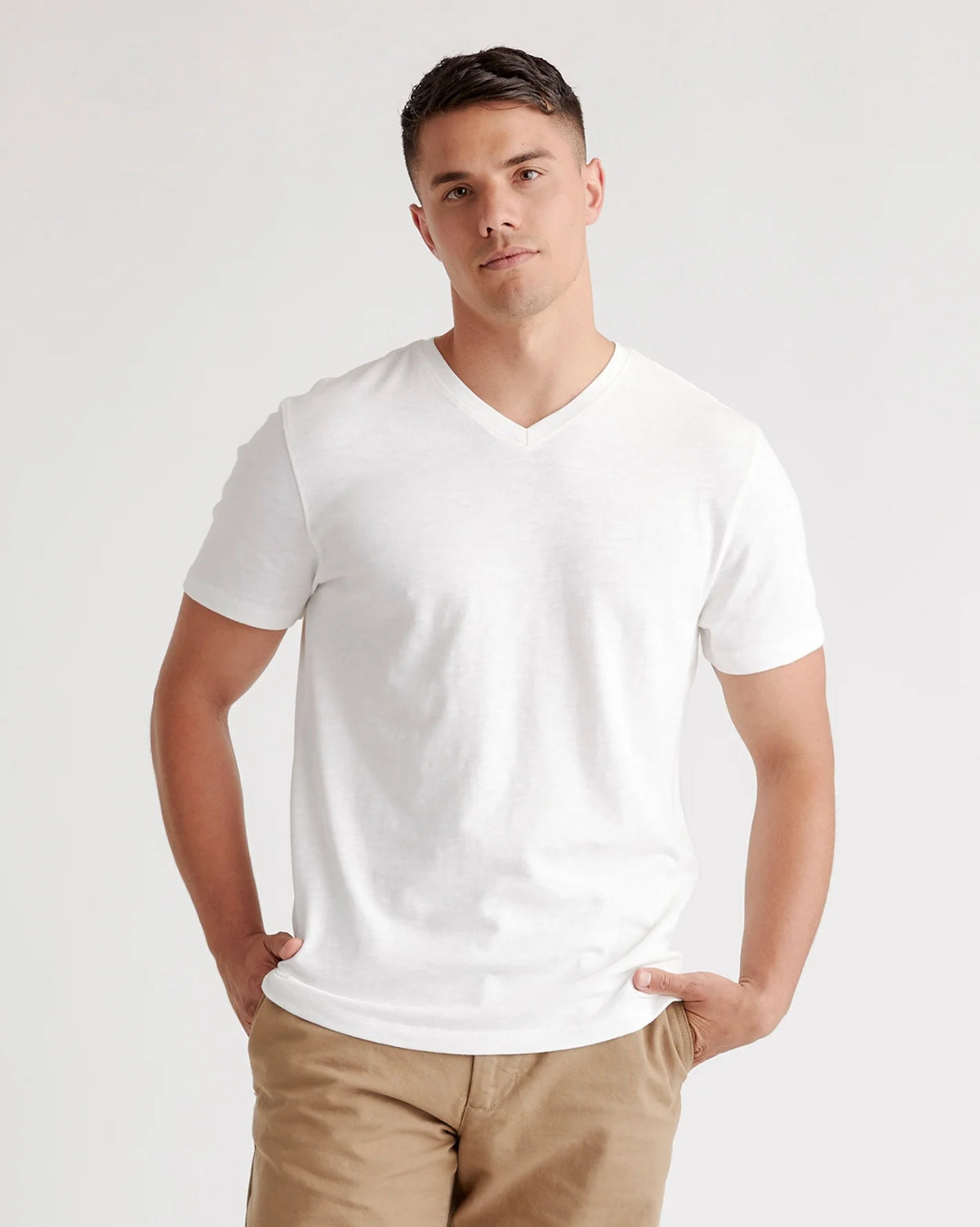 100% Organic Cotton Slub V-Neck Tee - S / Heather Grey