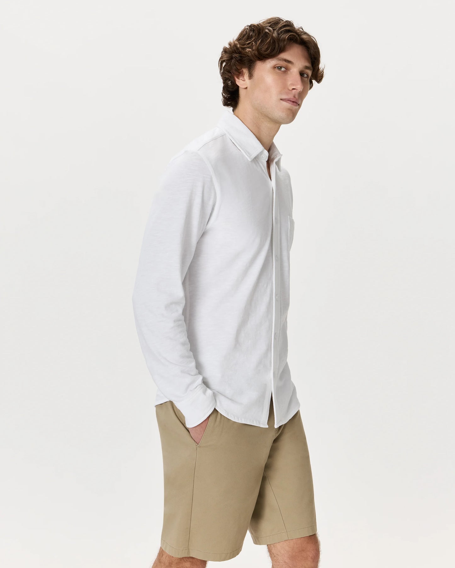 100% Organic Cotton Slub Long Sleeve Button Up Shirt - S / Heather Grey