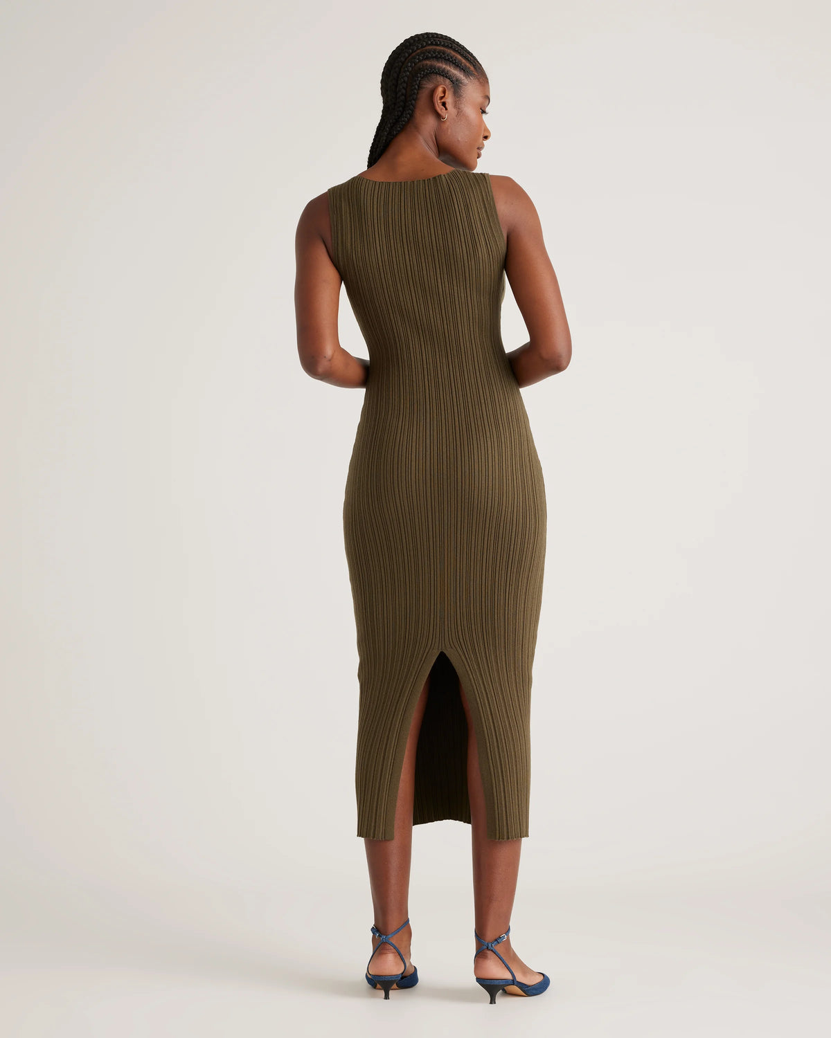 Cotton Cashmere Ribbed Sleeveless Midi Dress - XS / Heather Oatmeal