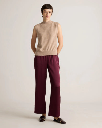 100% Washable Silk Drawstring Wide Leg Pants - XS / Champagne
