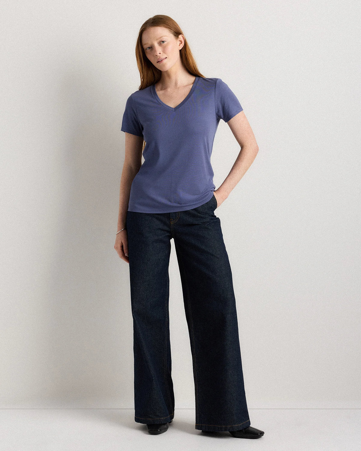Cotton Modal V-Neck Tee - XS / Navy