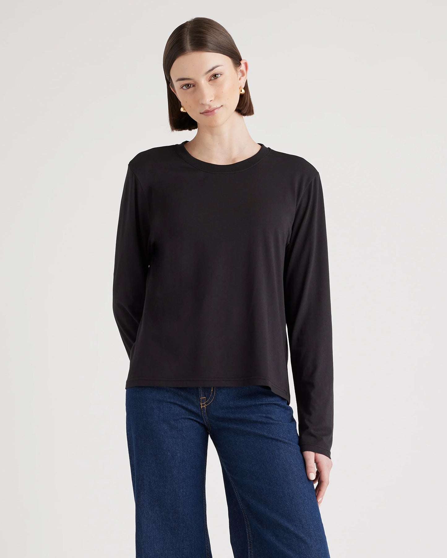 Cotton Modal Relaxed Long Sleeve Tee - XS / Black