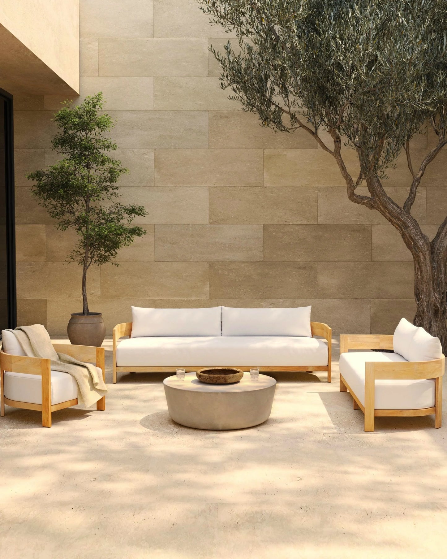 Curved Solid Teak Outdoor Sofa - 68" / Natural Teak