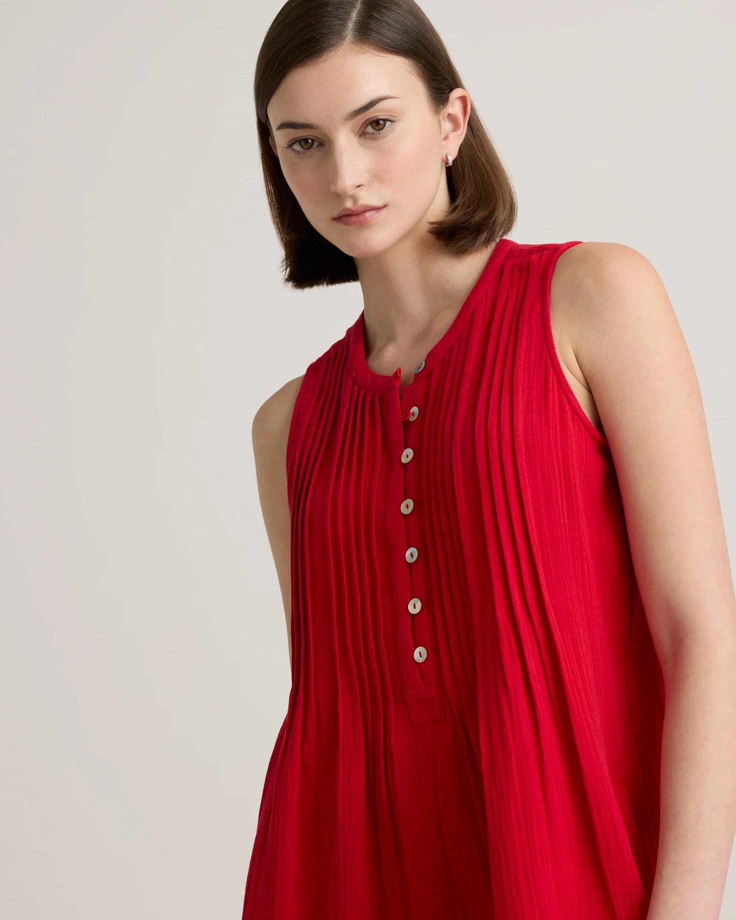 100% Organic Cotton Gauze Sleeveless Swing Dress - XS / Amaranth Pink