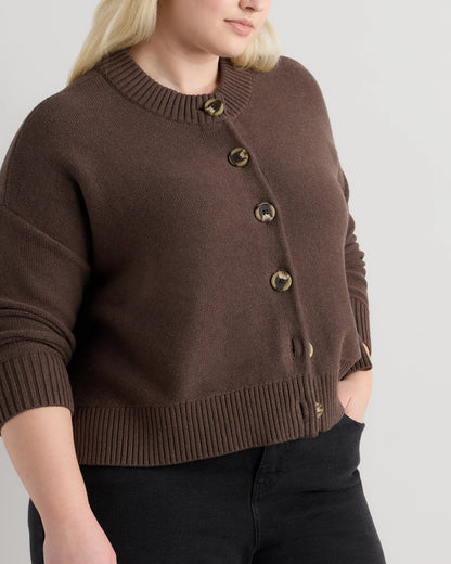 100% Organic Cotton Cropped Cardigan - 1X / Speckled Beige