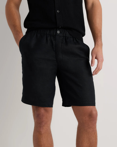 100% European Linen Shorts - 9" - S / Black
