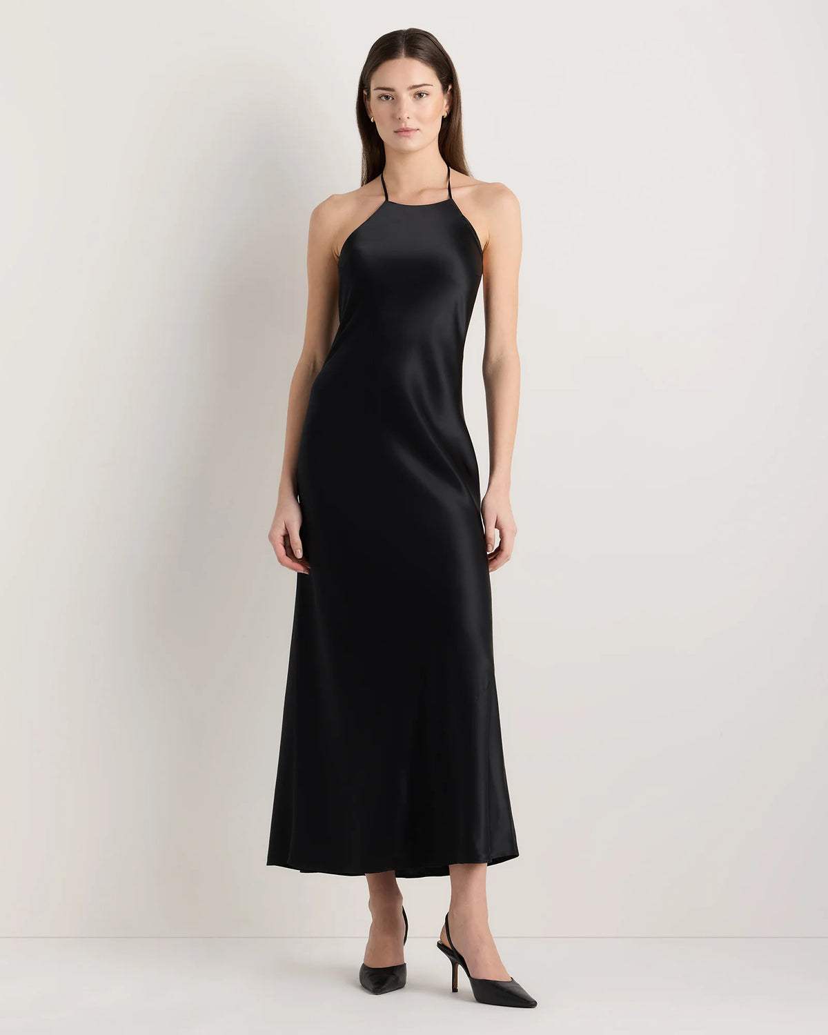 100% Washable Silk Halter Maxi Dress - XS / True Black