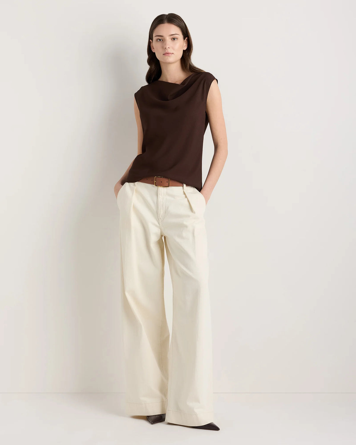 Draped Matte Cowl Neck Tank - XS / Porcelain Ivory
