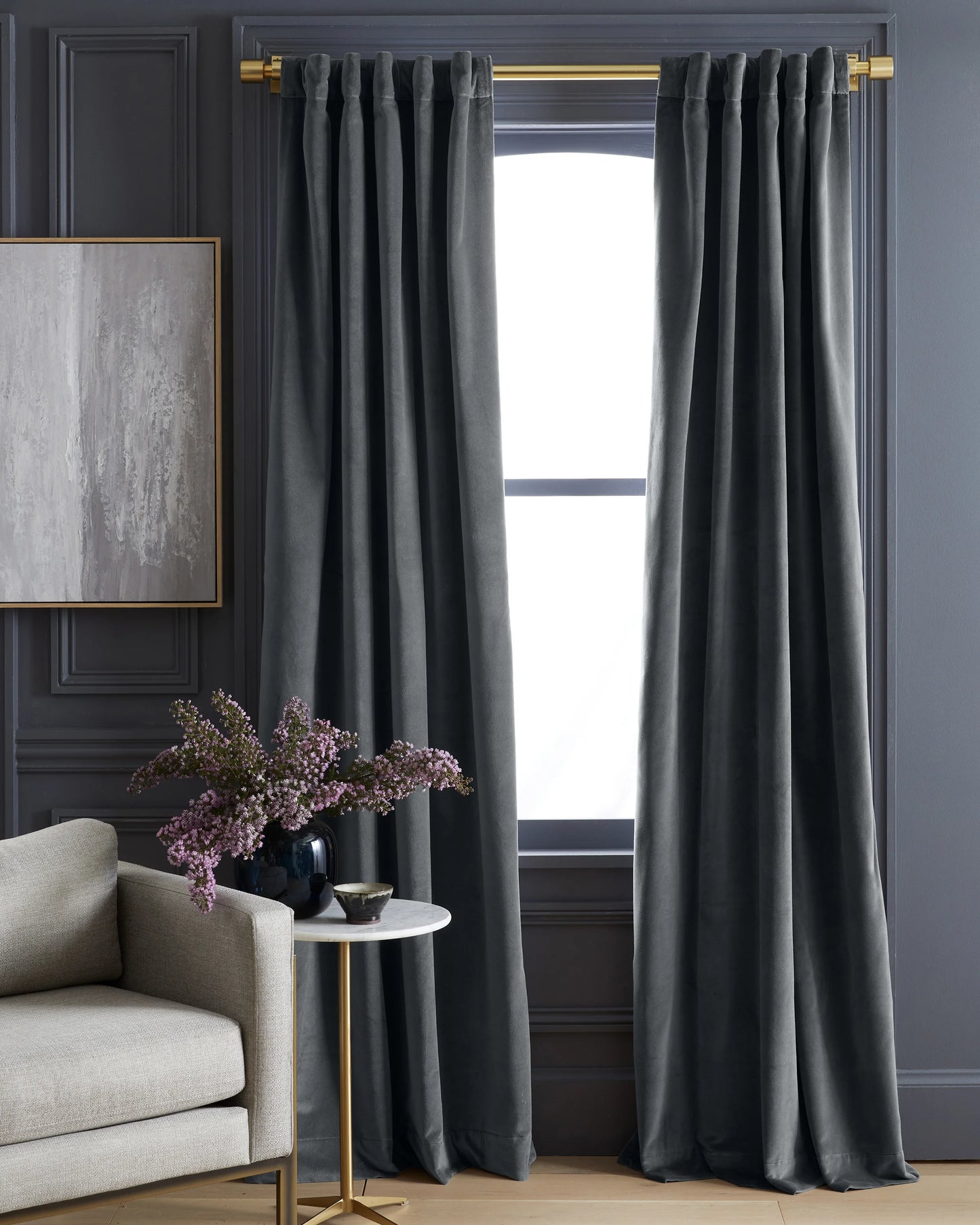 Cotton Velvet Curtain - Single Panel - 48x84 / Ivory