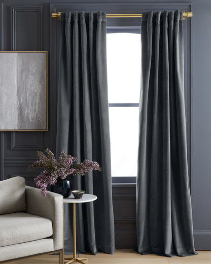 Cotton Velvet Curtain - Single Panel - 48x84 / Ivory
