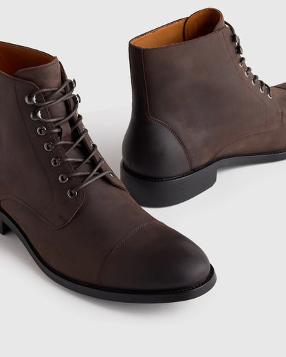 Crafted Leather Cap Toe Lace Up Boot - 7 / Matte Black