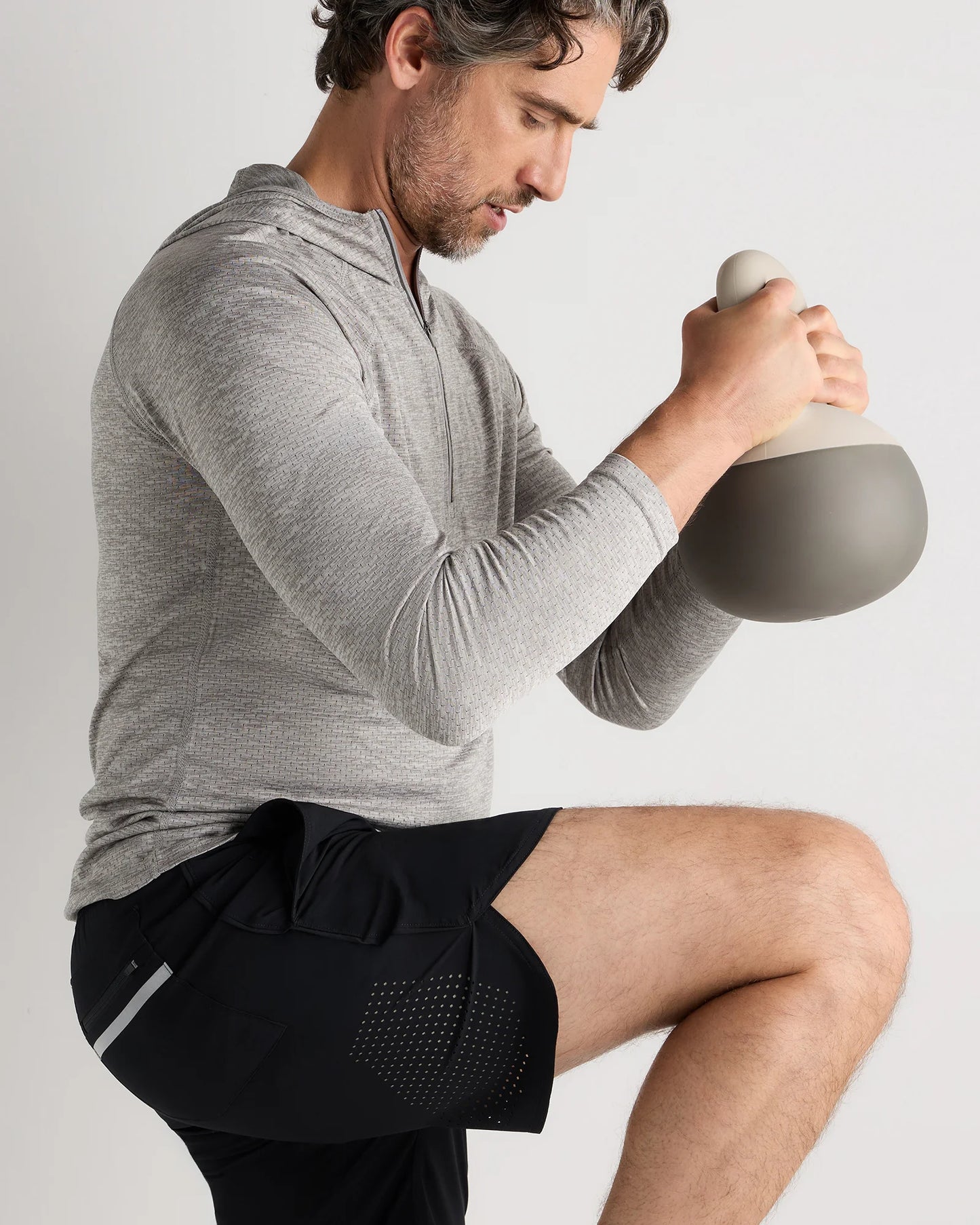 Mesh Performance Training Quarter Zip Hoodie - S / Heather Grey