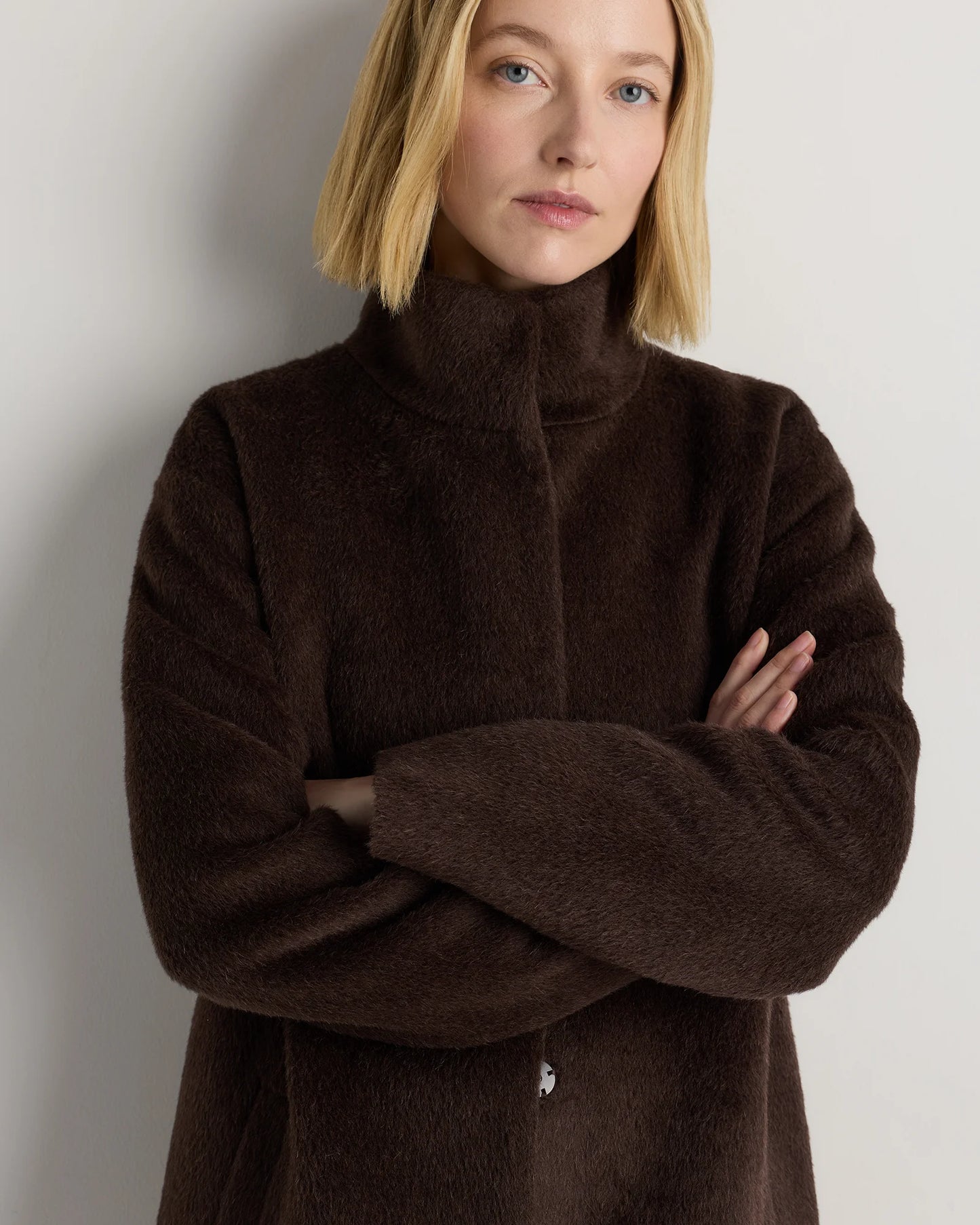 Alpaca-Wool Stand Collar Coat - XS / Rustic Brown
