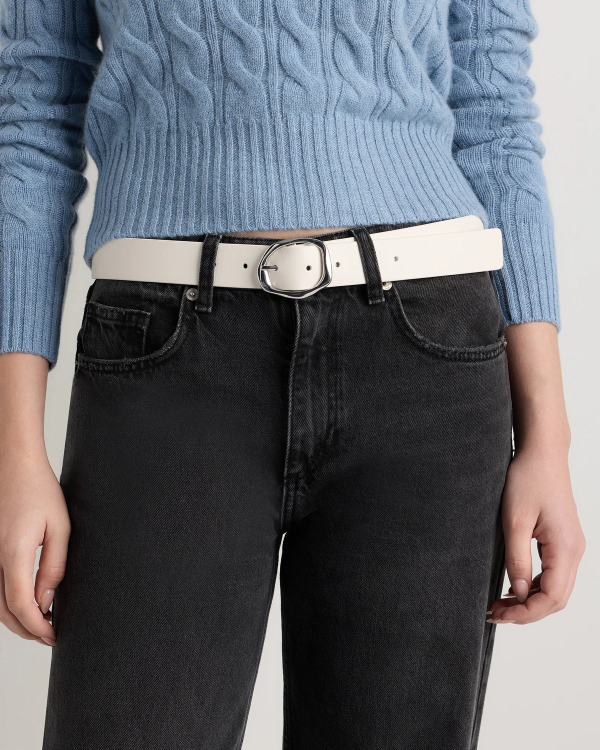 Zoe Sculptural European Leather Belt - XS / Black/Silver