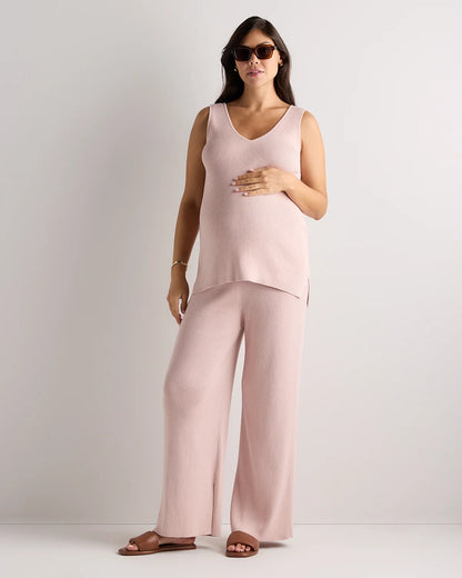 Cotton Cashmere Maternity Wide Leg Pants - XS / Heather Charcoal