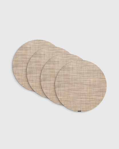 Mini Basketweave Easy-Care Round Placemat, Set of 4 by Chilewich - One Size / Parchment