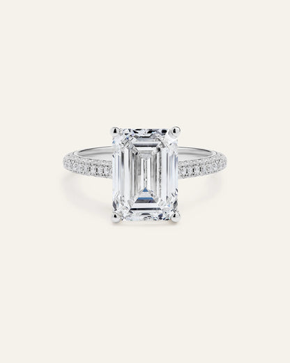 Lab Grown Diamond Emerald Pave Cathedral Engagement Ring - 5ct - 4 / Yellow Gold