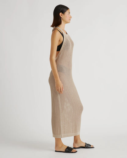 100% Organic Cotton Open-Knit Cover-Up Maxi Dress - XS / Beige