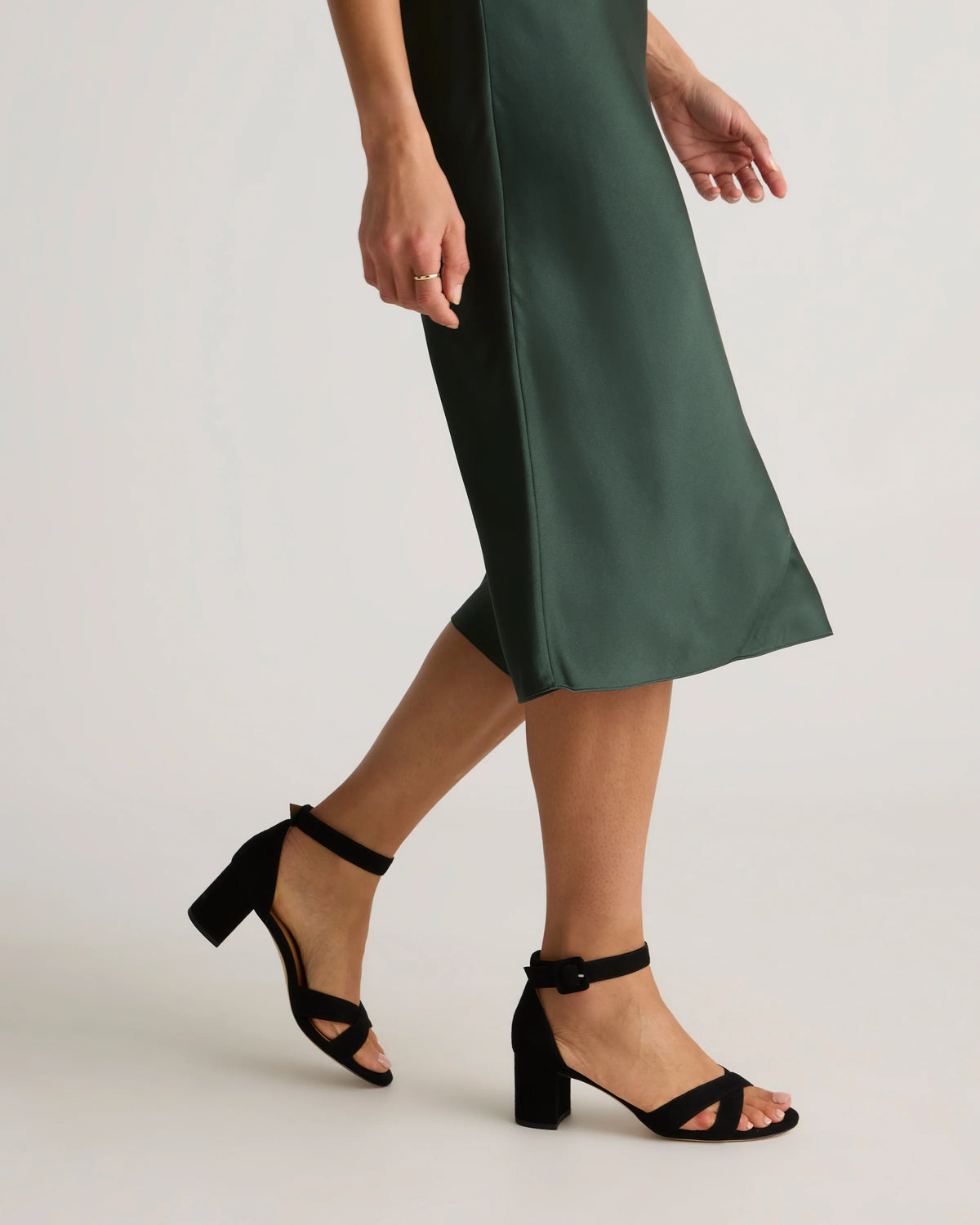 Italian Leather Crisscross Block Heel Sandal - 5 / Black Suede