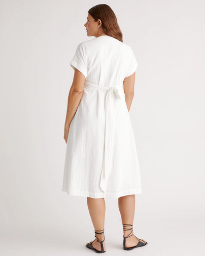 Organic Cotton Gauze Maternity Midi Dress - XS / White