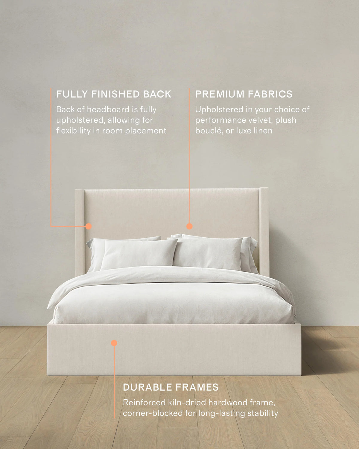 Wingback Bed in Performance Linen Blend - Full / Ivory