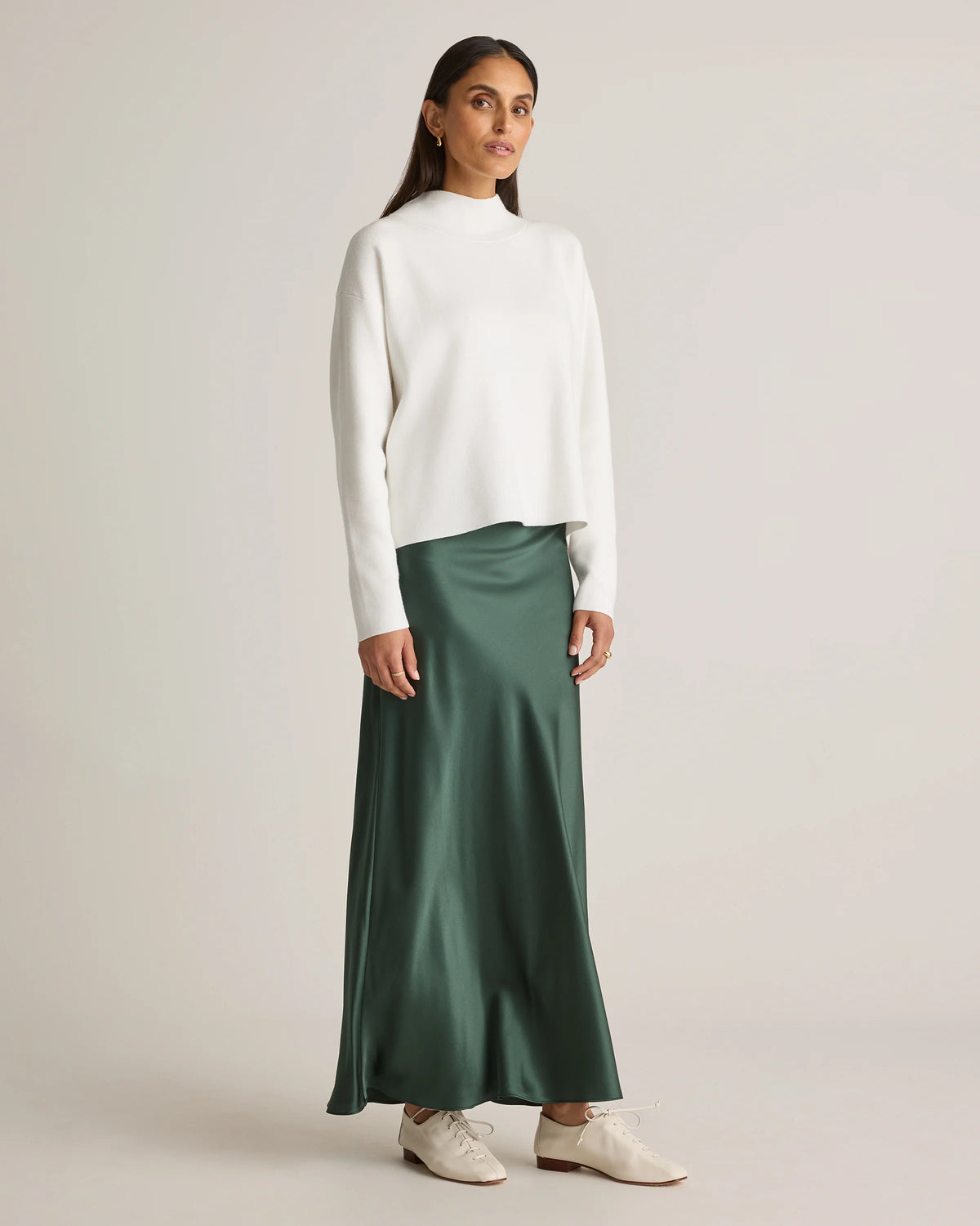 100% Washable Silk Maxi Skirt - XS / Champagne