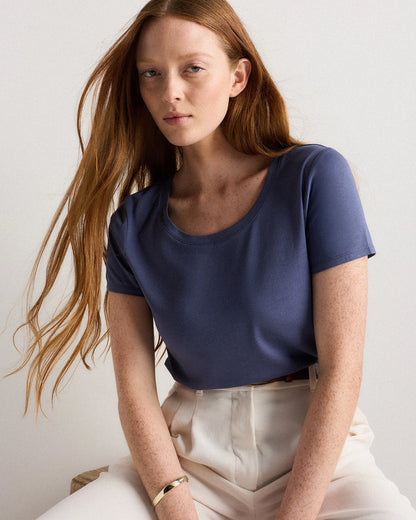 Cotton Modal Scoop Neck Tee - XS / Navy