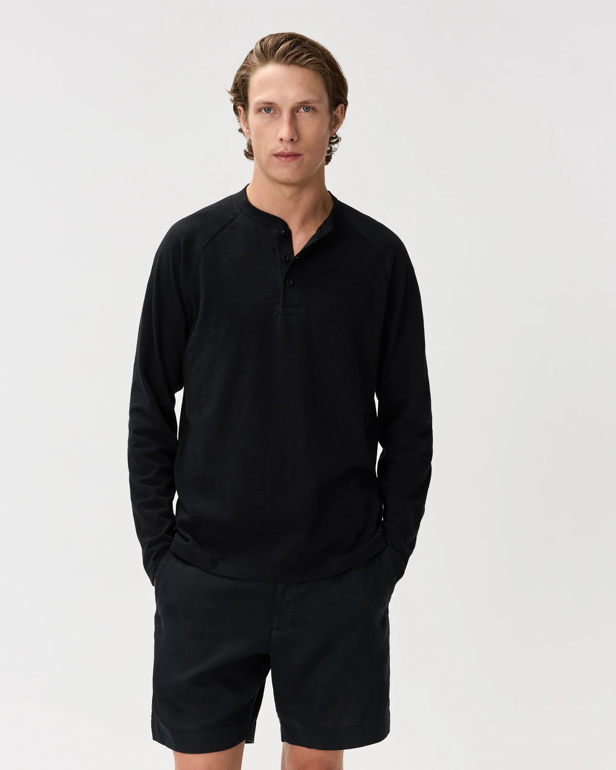 100% Organic Cotton Slub Long Sleeve Henley - S / Deep Navy