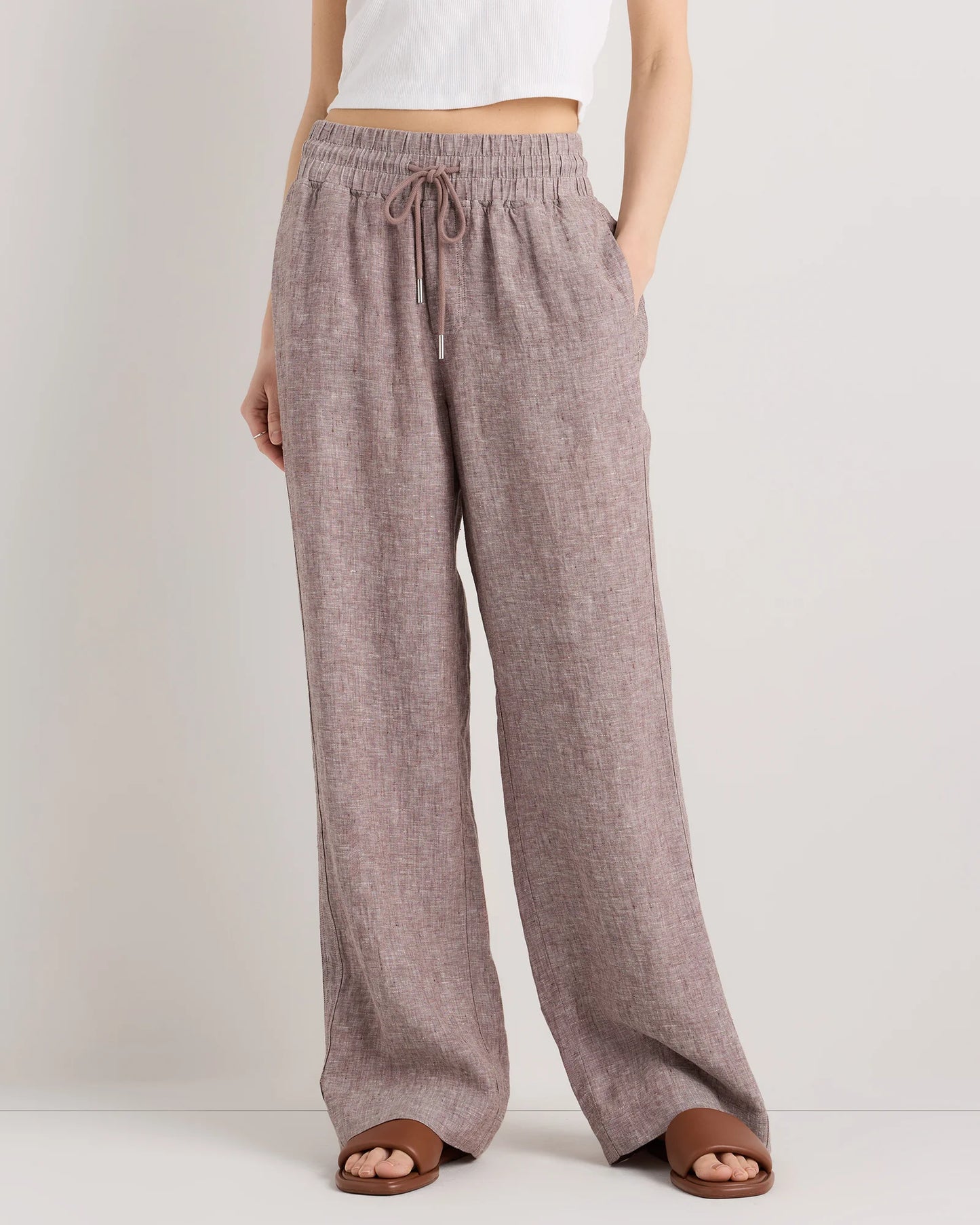 100% European Linen Wide Leg Pants - XS / Flax