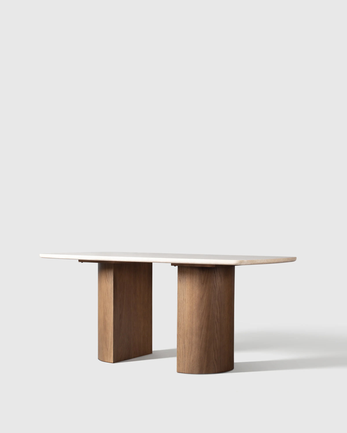 Marble Dining Table with Double Pedestal Base - 72" / Cream/Chestnut