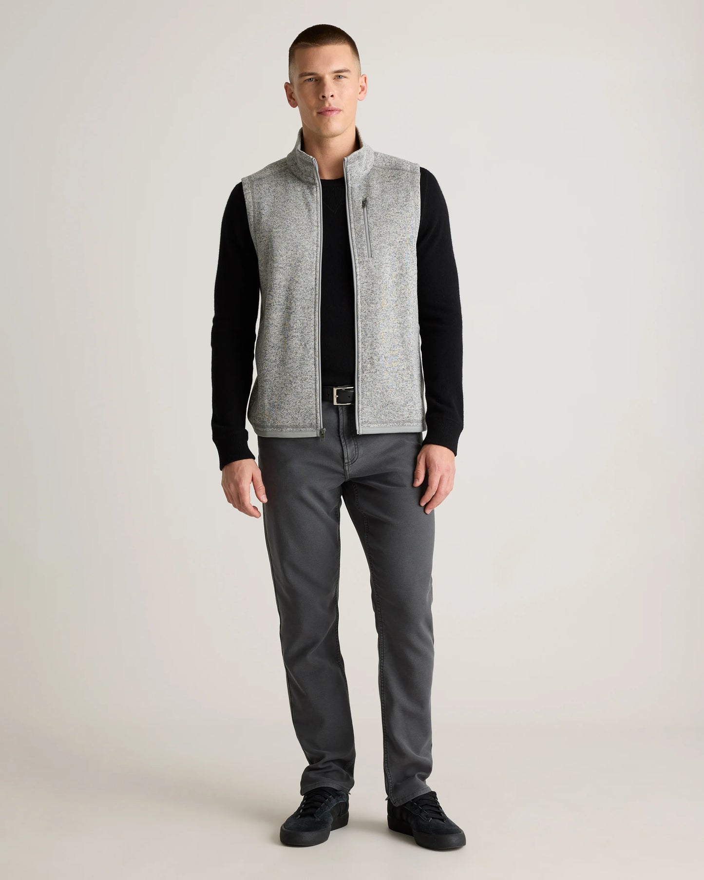 Sweater-Knit Fleece Full-Zip Vest - S / Heather Mineral Green