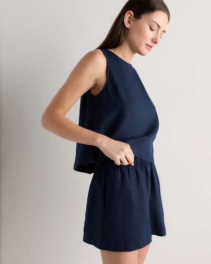 100% European Linen Cropped Tank - XS / Taupe Brown Gingham