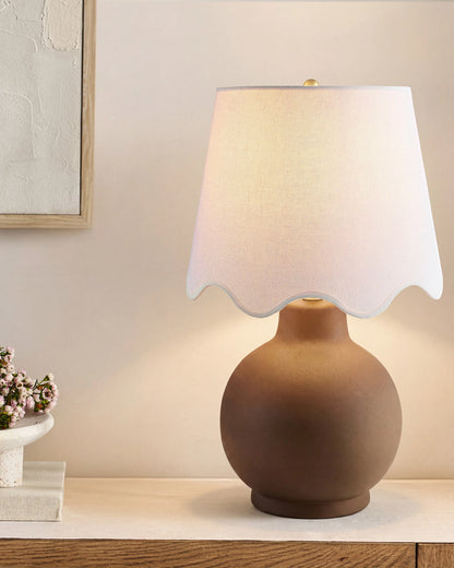 Coastal Ceramic Table Lamp with Scallop Shade - One Size / White
