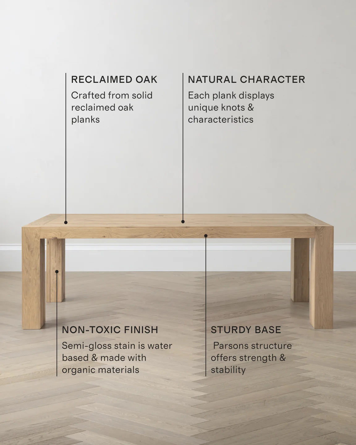 Reclaimed Oak Parsons Dining Table - One Size / Weathered Oak