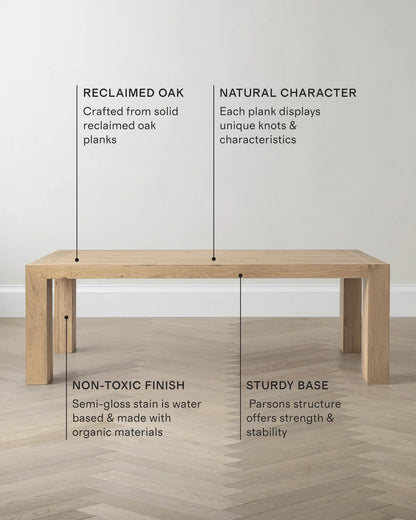 Reclaimed Oak Parsons Dining Table - One Size / Weathered Oak