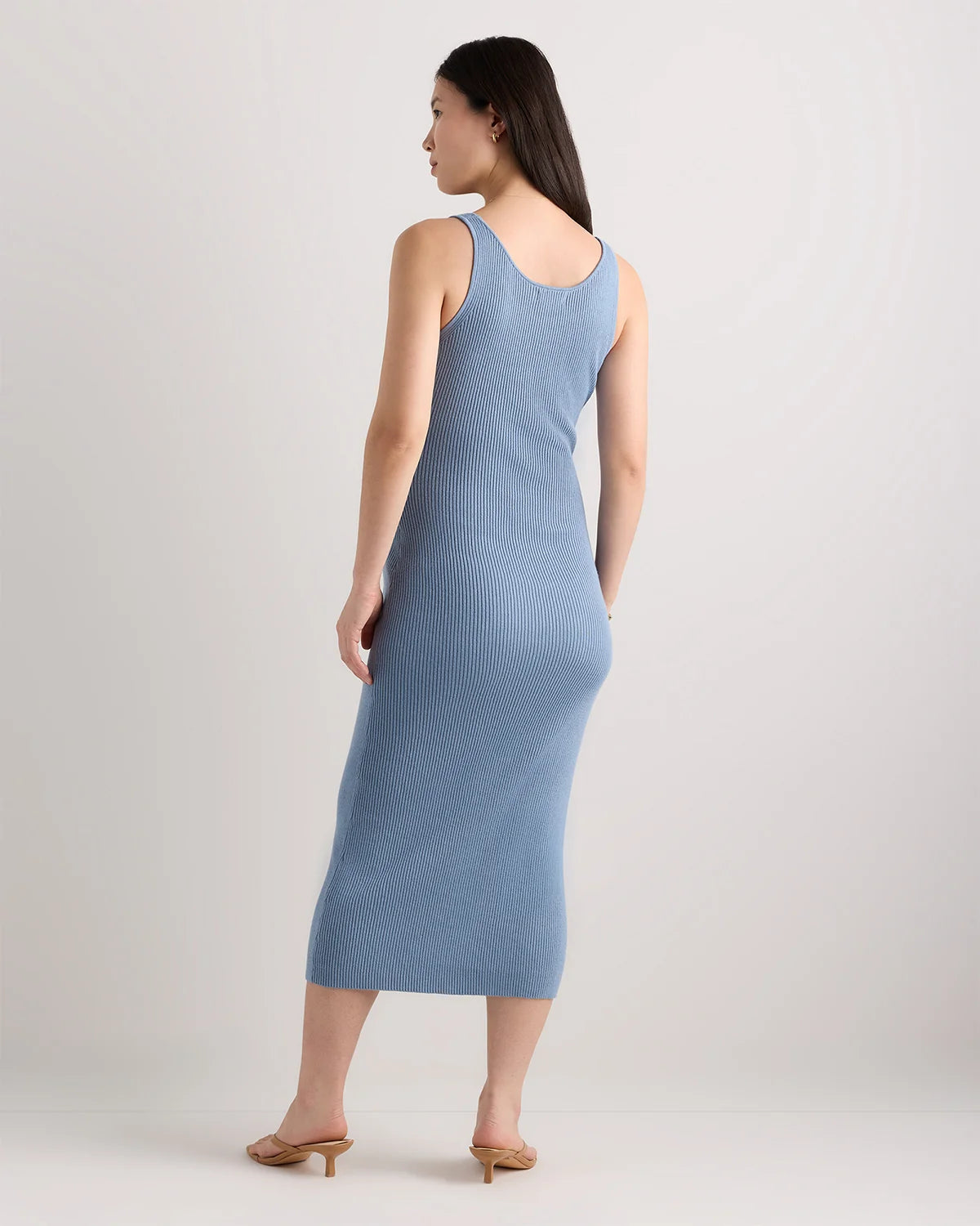 Lightweight Cotton Cashmere Maternity Fitted Midi Dress - XS / Mountain Spring Blue