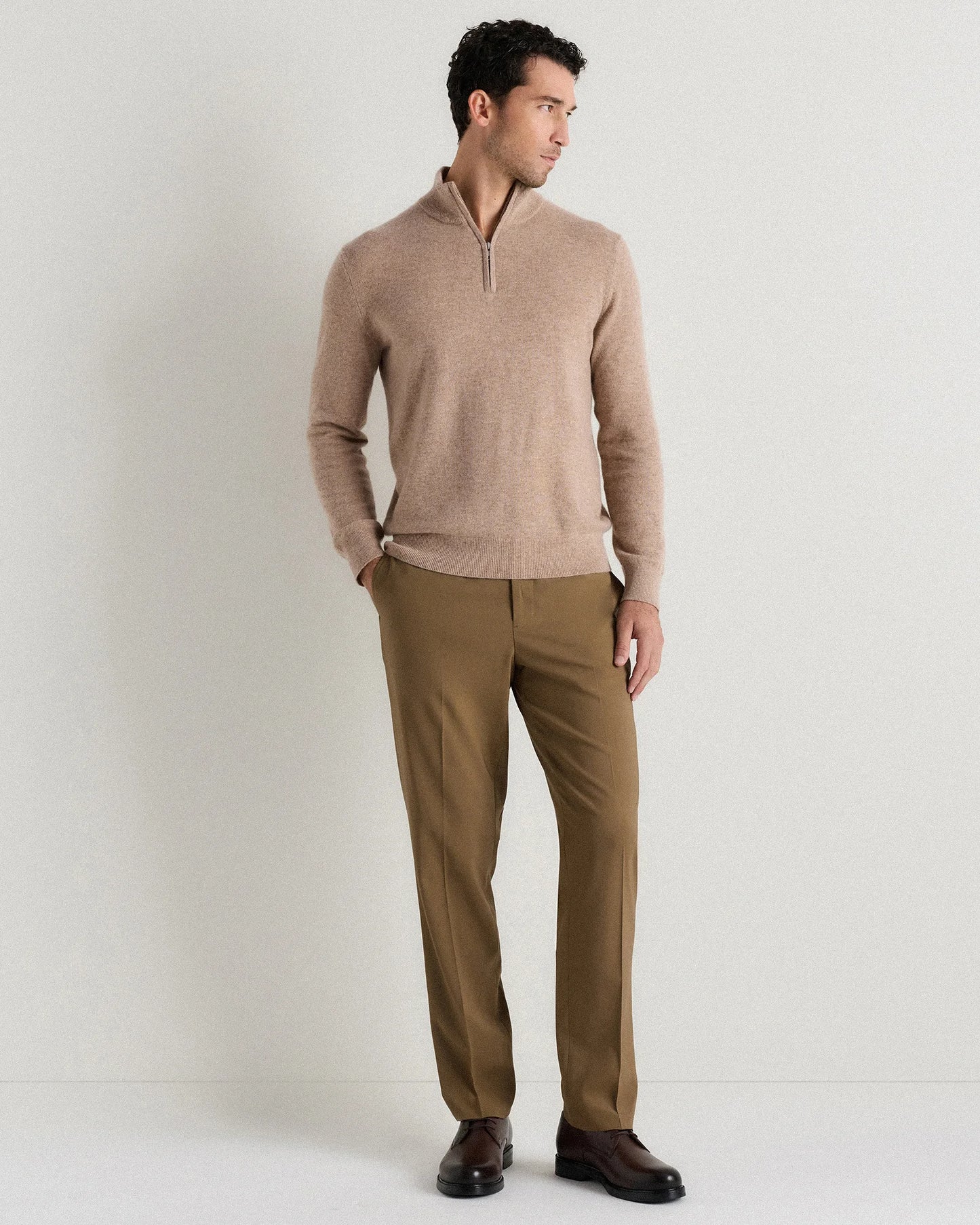 Mongolian Cashmere Quarter Zip Sweater - S / Olive Twist