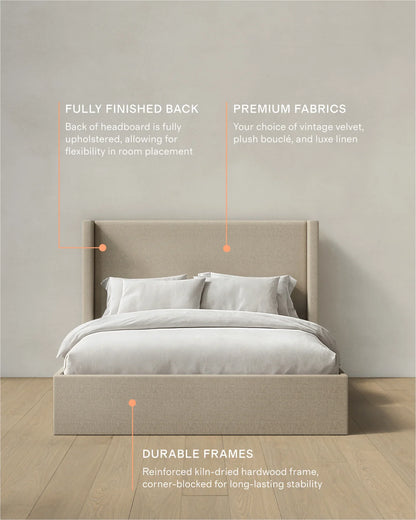 100% Linen Wingback Bed - Full / Canvas