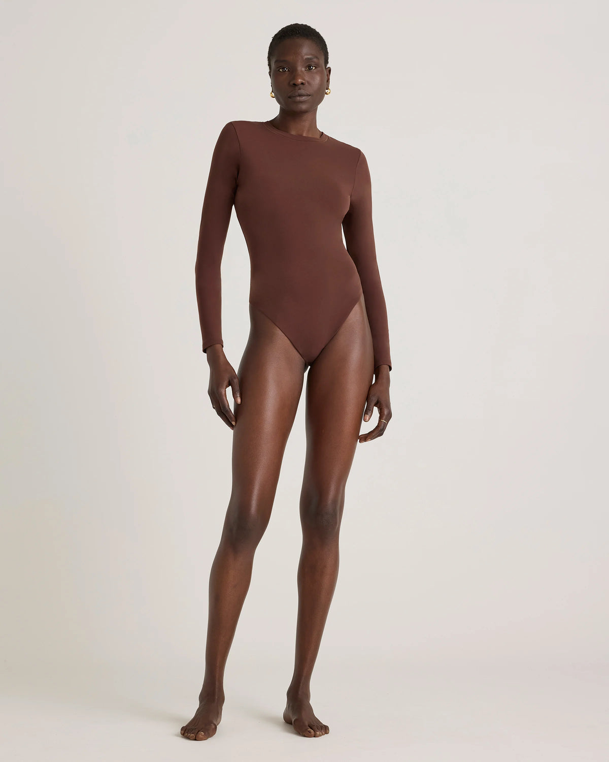 Second Skin Long Sleeve Crew Neck Bodysuit - XS / Cocoa