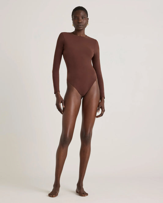 Second Skin Long Sleeve Crew Neck Bodysuit - XS / Cocoa