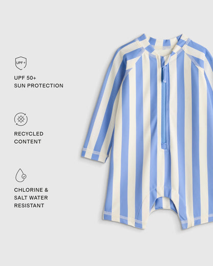 Long Sleeve Zip-Up Rash Guard One-Piece - 0-3M / Peri Beach Stripe