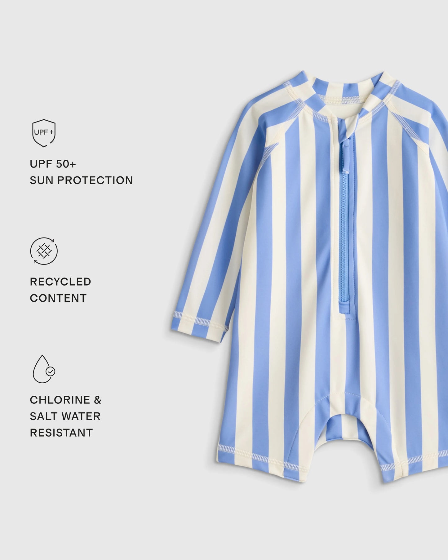 Long Sleeve Zip-Up Rash Guard One-Piece - 2T / Peri Beach Stripe