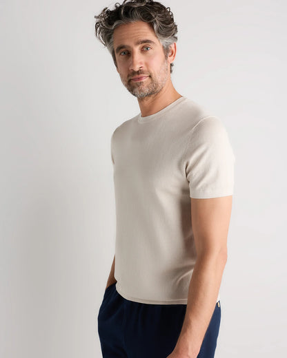 Cotton-Silk Short Sleeve Crewneck Sweater - S / Navy