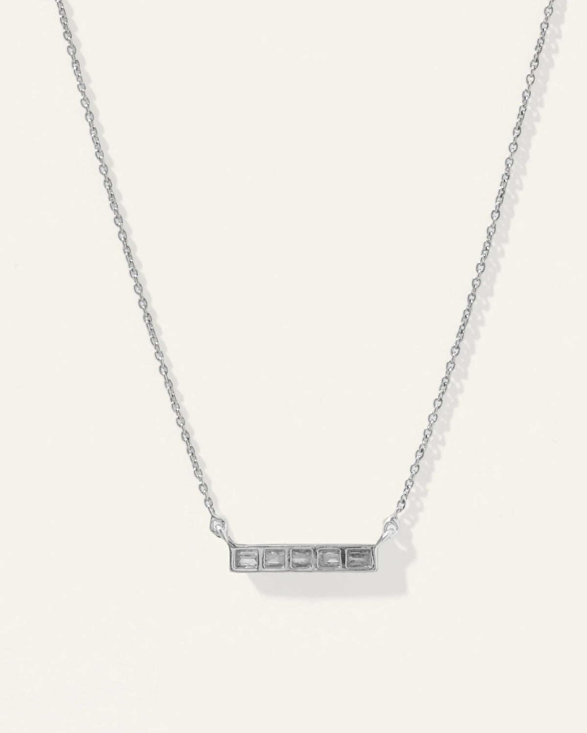 14K Gold Diamond Baguette Bar Necklace - One Size / White Gold