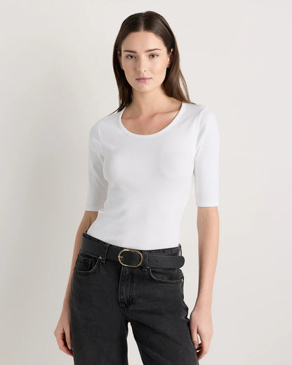 Organic Cotton Micro-Rib Elbow Sleeve Tee - XS / Moonstone Blue